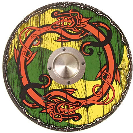 V A H - stabiles Wikingerschild Midgardschlange gelb-grün aus Holz mit echtem Metallbuckel [Made in Germany | echtes Handwerk]