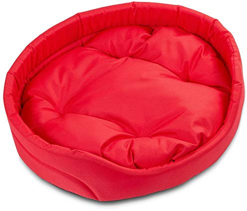 BOUTIQUE ZOO Hundebett | Oval Hundekissen für Mittlere Hunde | Kratzfest Hundeliege mit Kissen | Hundekorb | Waschbar Polyester | Große: L (57x52 cm) | Farbe: Rot
