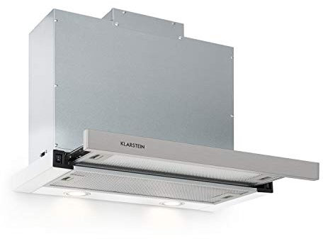 Klarstein Mariana - Flachschirmhaube, EEK C, Umluft & Abluft, LED-Beleuchtung, Drucktasten, Unterbau-Dunstabzugshaube, Wandmontage, 500 m³/h,60cm, weiß