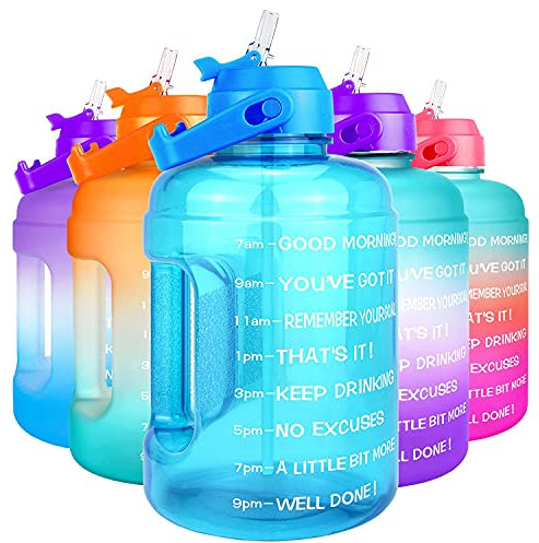 BuildLife Motivational Water Bottle 2.2L - Large Capacity Water Jug with Straw & Time Marker & BPA Free Ensure Enough Water-Drinking Throughout The Day (Light Blue, 2.2L)