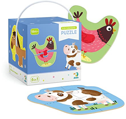 Dodo D300152 Educational 2-3-4 Elements Pets Puzzle 18 Pieces, Various