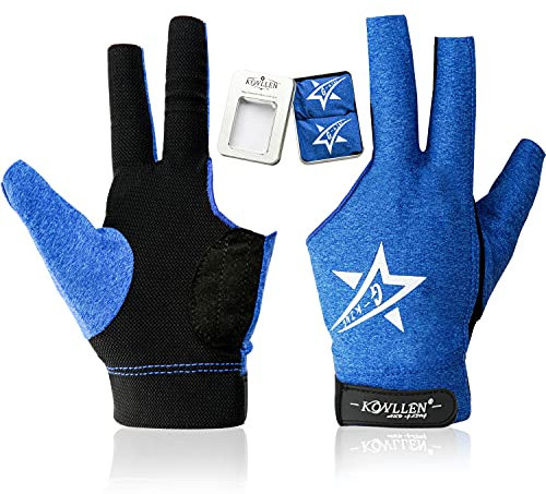 KONLLEN Handschuhe, atmungsaktive Billardhandschuhe, 2 Stück, 5 Farben, rutschfest, links, Pool-Handschuhe, Snooker-Handschuhe, Billard-Zubehör, Stretch-Stoffe (blau, 2 Stück, XL)