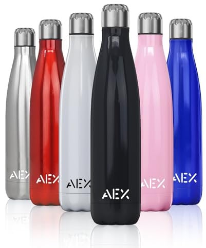 AEX Stainless-Steel Vacuum Flask | Double-Walled, Reusable Drink Bottle | 1000ml Black Glossy | Hot/Cold Drinks | 700ml,800ml &1000ml Sizes