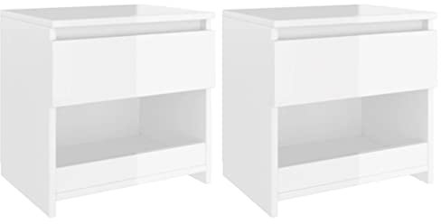 vidaXL Tables de Chevet 2pcs, Armoire de Lit, Table de Nuit, Meuble de Chambre à Coucher Maison Intérieur, Moderne, Blanc Brillant Bois d’Ingénierie
