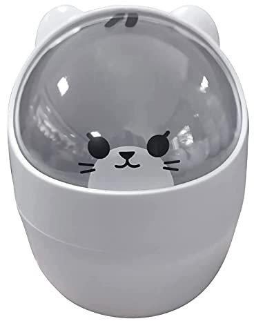 shorecofei Mini poubelle de bureau multifonction réutilisable pour bureau, chambre d'enfant, chambre à coucher, animaux de dessin animé, mini poubelle de bureau Gris Foncé
