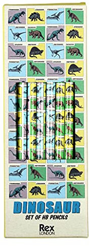 Rex London Dinosaurs HB Bleistifte mit Radiergummi, 6 Stück, mehrfarbig