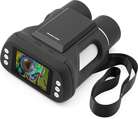 Andonstar AD122 Microscope pour Enfants avec télescope Jumelles à Double Objectif, écran 2 Pouces pour 3 à 12 Ans, Microscope Portable USB et Jumelles pour Enfants, supporte Windows Mac PC