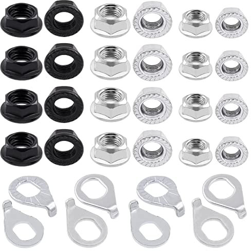 Mardatt 60Pcs M8 M9.5 M10 Bicycle Wheel Axle Nuts and Washer Assortment Kit Including Bike Hub Hex Flange Nuts, Front and Rear Wheel Hub Safety Washers Retaining Clips for Road Mountain Bike