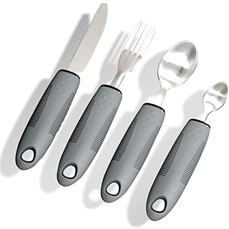 Yuflen 4 Teiliges Easy Grip Besteck Set Besteck mit Dickem Griff Behinderten Esshilfen Besteck Rutschfeste Griffe für Behinderte Arthritis Parkinsons Ältere Menschen Oder Menschen mit Zittern