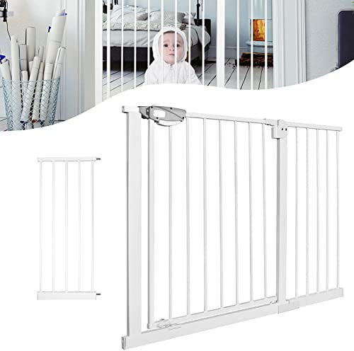 YARDIN Treppenschutzgitter Türschutzgitter Doppelschloss Schutzgitter, Klemmgitter für Kinder und Haustiere, Ohne Bohren, 90° Stop, Einhändiges Öffnen, Schließt Automatisch - Weiß, 105-115 cm