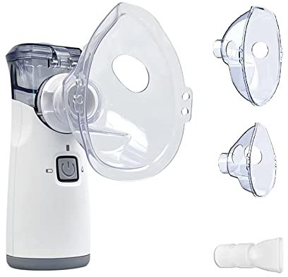 Inhalationsgerät für Kinder und Erwachsene, Inhalator mit Schwingmembran Technologie, Vernebler Inhaliergerät Set mit Mundstück, Maske bei Erkrankungen der Atemwege, Tragbar und Leise, Weiß