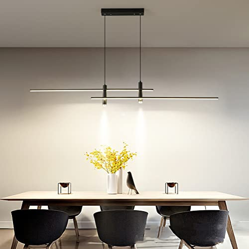 Esszimmerlampe Pendelleuchte Esstischlampe Modern Schwarz Küchenlampe LED Hängend Lampe Dimmbar Fernbedienung Hängeleuchte Mit 2 Deckenstrahler für Esstisch Wohnzimmer Bar Bürolampe (L120cm)