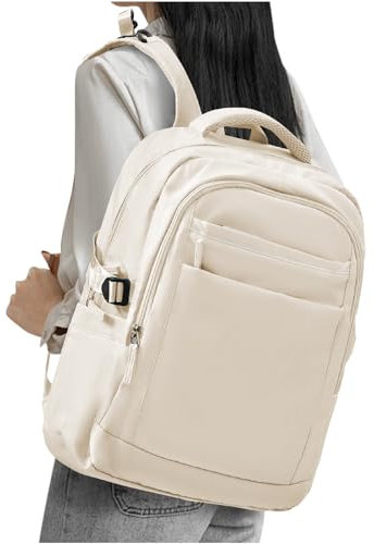 WEPLAN Zaino Università Donna con Porta USB - Zaino Scuola Media Ragazza, Porta PC 15.6 Pollici, Impermeabile, Casual Daypack da Viaggio, Lavoro - Beige