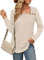 Aokosor Long Sleeve Tops Women Square Neck Jumpers Ladies Button Sweatshirts Curved Hem Beige Size 10-12