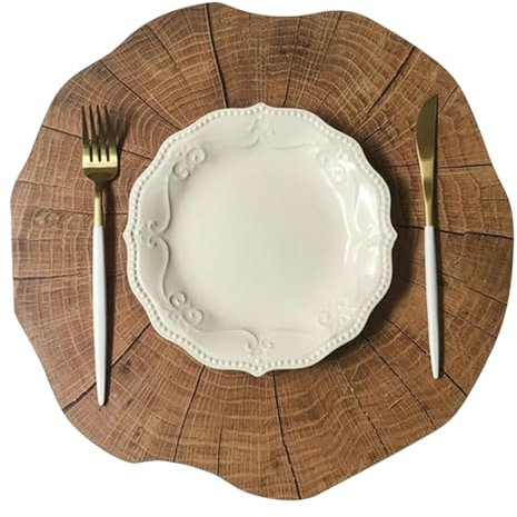 Gyios Set De Table Lavable Set De 6pcs 38cm Imitation Bois Grain Table Ronde Tapis Antidérapant Table Ronde Tapis Cuisine Isolation Bol sous - Verres-a -38x38cm