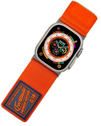 Tefeca Fortitude Series Armband für Apple watch/Apple Watch Ultra, Uhrarmband/Ersatzarmband Kompatibel mit Apple Watch(49/45/44/42mm S/M,Ultra Wide Nylon Orange mit Silbernen Adaptern)