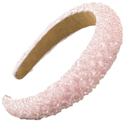 Padded Sponge Headband for Daily Wearing Rhinestone Crystal Embellished Hair Band Wide Non-Slip Party Hairband Fashion Retro Headbands for Women Girls 27607
