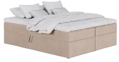 mybed. Boxspringbett ohne Kopfteil Simple Polsterbett mit Bettkasten Beige Dream Velvet 20204 Velours 7 Zonen Taschenmatratze H2 und Topper Einzelbett 120x200
