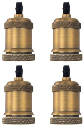 FSLiving E26/ E27 vintage solid Lampenfassung 230V AC, Aluminium & Keramik Lampenhalter, Antiker-Look E27 Sockel für Deckenleuchten & DIY-Wandleuchte,Braun Bronze, 4 Stück