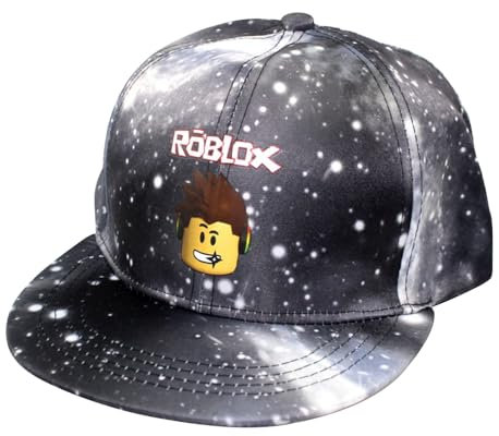 MAJEQZGY Roblox Cartoon Printing Baseball Kappe für Jungen und Mädchen Verstellbare Kindermütze Flache Krempe Sonnenhut für Kinder Baseballkappe (DE/NL/SE/PL, Alphanumerisch, M, Schwarz)