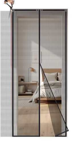 Sekey Fliegengitter Balkontür Beliebig Zuschneidbar, Magnet Selbstklebend Insektenschutz Ohne Bohren, für Balkon Terrasse Zimmer, bis 155x245cm, Schwarz
