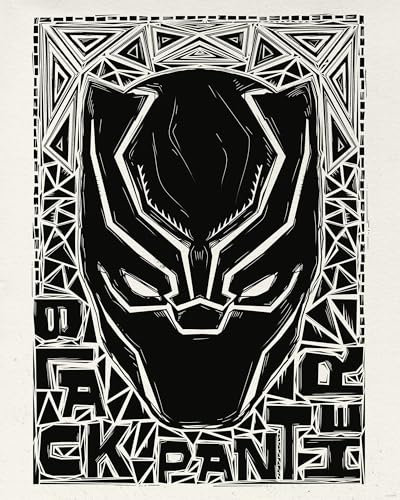 Komar Wandbild- Marvel Black Panther Lino-Cut Helmet - Größe 40 x 50 cm - Poster, Kinderzimmer, Dekoration - gerollt ohne Rahmen