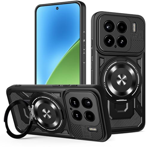 Jiajihua Funda Compatible con Xiaomi 15 Protección de la cámara Soporte magnético para Coche Kickstand 2 en 1 [PC+TPU] Black