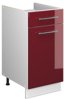 Vicco Unterschrank Fame-Line, Bordeaux Hochglanz/Weiß, 40 cm | MDF-Front · Ohne Arbeitsplatte · Höhenverstellbare Füße · Metallgriffe · Soft-Close