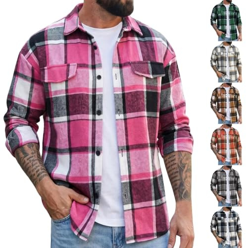 Rutig skjorta män överskjortor långärmad vintage stil rutig skjorta normal passform rutiga skjortor button down skogsarbetare skjortor med klafffickor bekväma bastoppar för vardagskläder