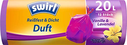 Swirl Duft-Müllbeutel Vanille-Lavendel mit Zugband, 20 Liter, 1 Rolle mit 12 Beuteln