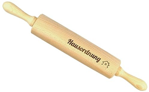 schenken-24 Teigroller Holz mit Gravur 'Hausordnung' / Hochzeitsgeschenk/Backzubehör/kreatives Geldgeschenk