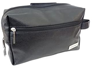 DESSANGE - Trousse de Toilette Rectangulaire Homme - Noir - Simili-Cuir - Grande Capacité de Rangement - Anses Latérales - Trousse Voyage - Résistant