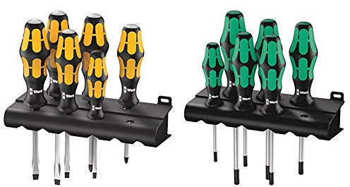 Wera Schraubendrehersatz 932/918/6 Kraftform Plus: Der Schraubmeißel + Rack, 6-teilig, 05018287001 & 367/6 Schraubendrehersatz Kraftform Plus TORX® + Rack, 6-teilig, 05028062001