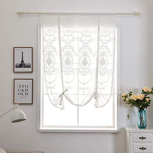 Qucover Tendine per Finestra Tende a pacchetto Trasparenti Tende da Vetro Voile Decorazione per Cucina Balcone Bistrot Camera 80 x 120 cm Bianco