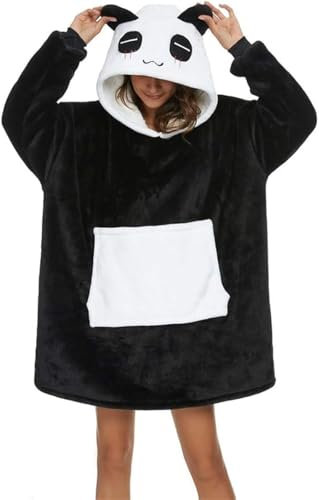Panda Übergroße Hoodie-Decke Gemütliche Plüsch mit Tasche Bequeme Sherpa Robe Sweatshirt Decke Fleece Decke Kapuzenpullover Sweatshirt Blanket Ganzkörperdecke TV-Decke mit Ärmeln Damen Herren Unisex