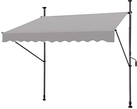 Aufun Klemmmarkise mit Handkurbel Balkon 200cm Hellgrau Balkonmarkise ohne Bohren Markise Sonnenschutz aus Polyester UV-Beständig und Höhenverstellbar, 200 x 120 cm