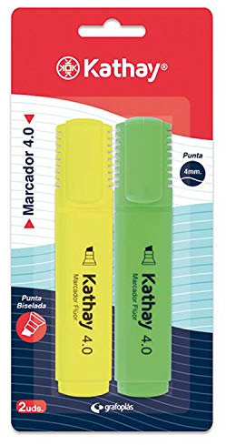 Kathay 86211997 Textmarker, Gelb und Grün, abgeschrägte Spitze 4 mm, 2 Stück