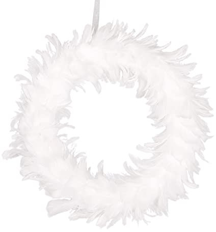 YHNHT 30 cm langer Weihnachtskranz mit Federn, hochwertiger weißer Federkranz mit Lichtern, Federkranz für Haustür, Zuhause, Dekoration