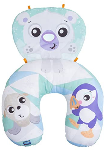 Playgro Spielkissen für die Bauchlage Polar-Freunde, für Babys ab der Geburt, Polar Pals Tummy Time Activity Pillow, mit 2 abnehmbaren Rasseln, bunt