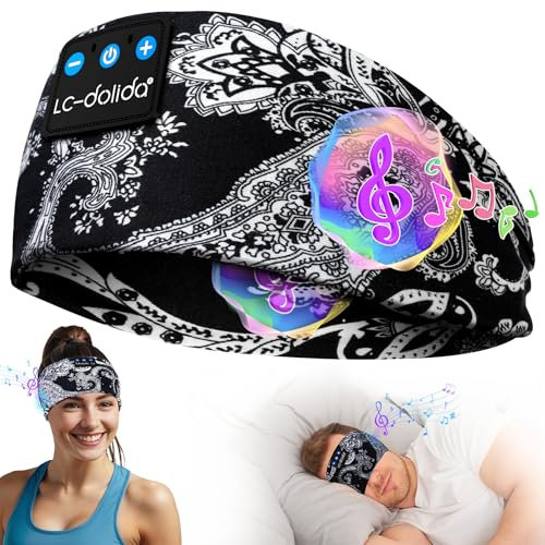 LC-dolida Sleep Headphones Headband,Soft Sleeping Headphones Bluetooth Headband with Earphones Wireless Soft Music Headband Earphones for Men Women Teens Yoga Workout Fitness Relax Travel
