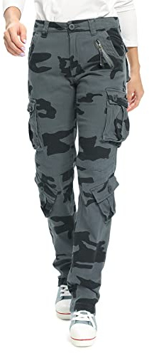 Aeslech Womens Camo Cargo Work Combat Trousers Cotton Casual Tactical Pants Ladies Travel Camo E US 18 - UK 20
