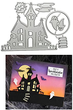 Qoiseys Halloween Schloss Hausfledermaush Stanzschablone Die Stanzen Basteln Prägeschablone, Stanzungen für DIY Scrapbooking Fotoalbum Dekoratives Papier Basteln Prägeschablone(3.93 * 2.75)