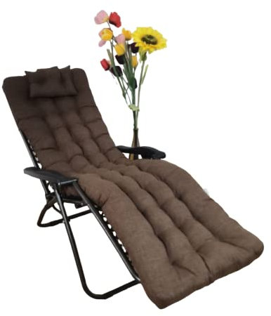 REINO MANSIDI Cojín Tumbona 180x55x6cm Reclinable con Almohada Reposacabeza, Colores Lisos. Colchoneta Tumbona Exterior con Relleno de Fibra Hueca. (Marrón)