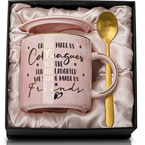 Leaving Gifts for Colleagues Women, Chance Made Us Colleagues - Pink 14oz Marble Coffee Cup Mug with Gift Box, Thank You, Friendship, Retirement Gifts for Women, Best Friend, Microwave Dishwasher Safe