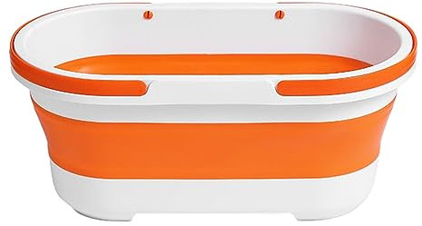 AMZLORD Cubo plegable de 30 litros con asa, cesta rectangular portátil, cubo de agua plegable duradero, cubo de agua de limpieza, barril de fregona para el hogar, baño, camping, senderismo, naranja