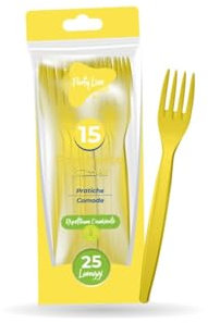 Forchette in plastica riutilizzabile colore giallo - la confezione comprende 15 forchette
