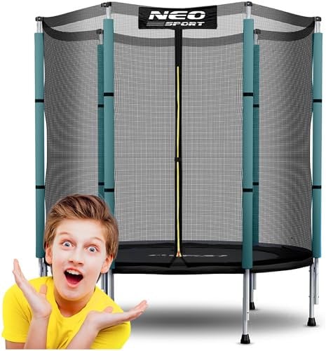 Neo-Sport - Gartentrampolin für Kinder - Ø 140 cm - mit hohem Schutznetz und Reißverschluss - Niedrig, Klein - Indoor & Outdoor Spielgeräte - Spielplatz, Draußen, Haushalt Dunkelgrün - Schwarz