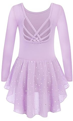Arshiner Ballett Kleider Kinder Mädchen Ballettkleidung Tanzkleider Lila Baumwolle Tanzbekleidung Ballett Trikot mit Rock Tutu 160/9-10 Jahre