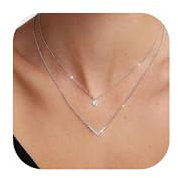 GEMAURA Layering Halskette 14K Vergoldet Goldkette Hypoallergene Doppel Silberkette Damen Silber 925 mit Anhänger Schmuck für Frauen