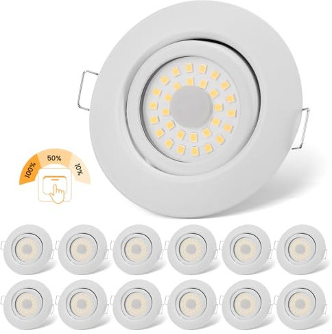 cloksh LED Einbaustrahler 230V Flach Dimmbar Weiß LED Spots 3 stufe Dimmbar 6W IP44 Bad Einbauleuchten Deckenspots,Warmweiß 3000K Schwenkbar Einbauspots für Badezimmer Küche Wohnzimmer,12er Set